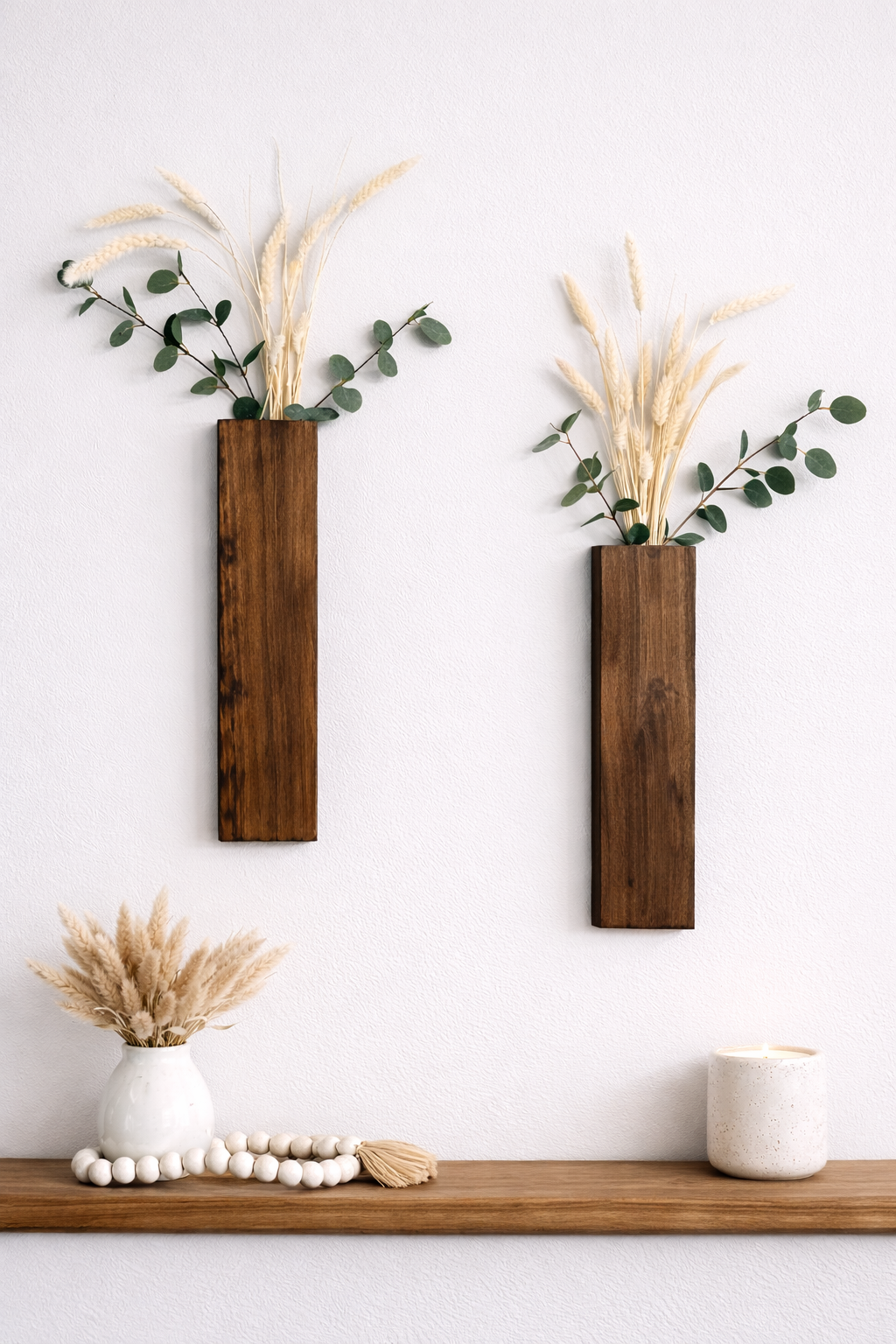 Wood Wall Pocket Hanging Vase - Set of 2