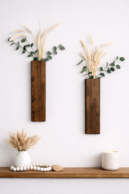 Wood Wall Pocket Hanging Vase - Set of 2