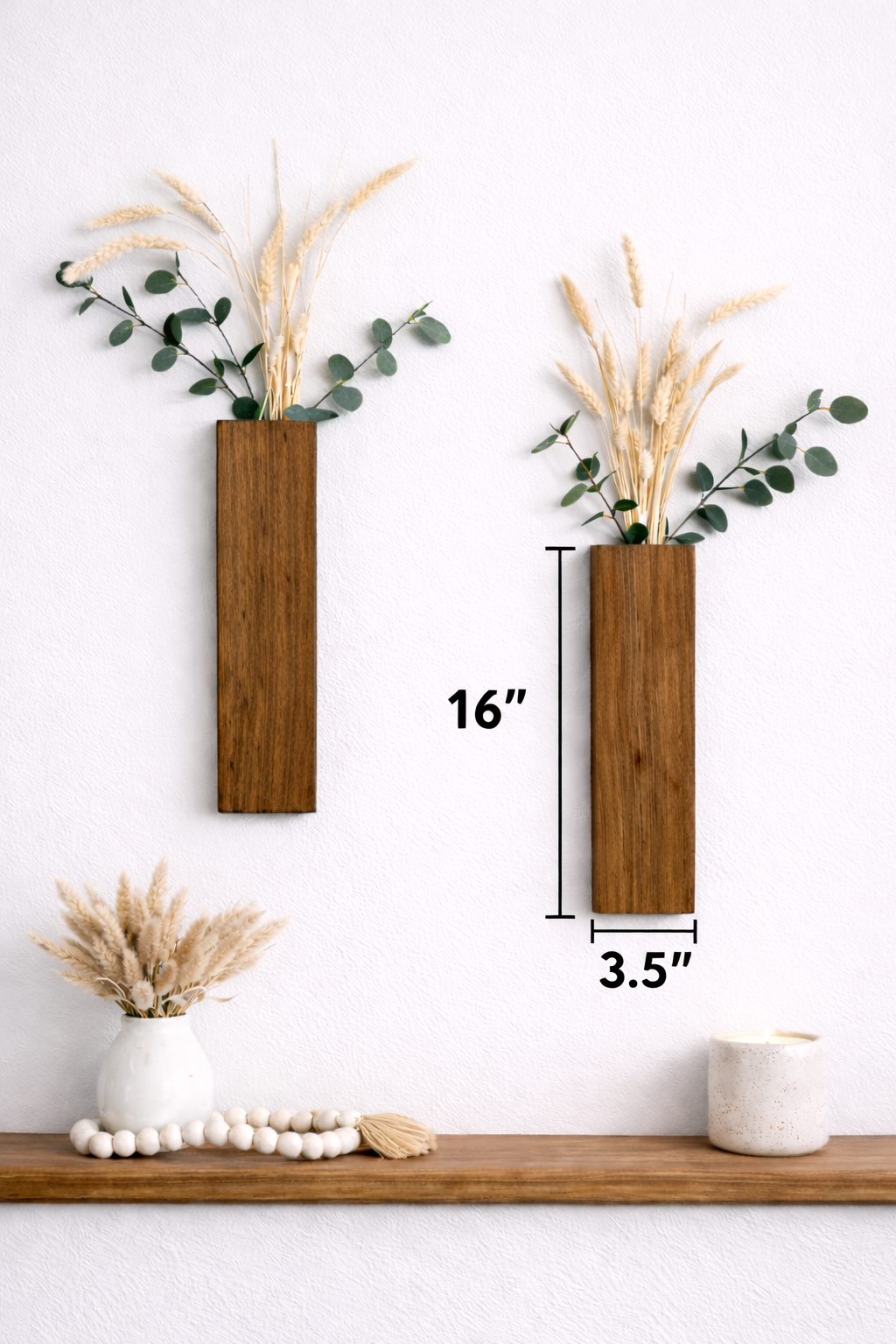 Wood Wall Pocket Hanging Vase - Set of 2